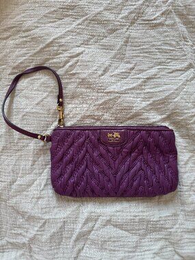 Coach 70th Anniversary Madison Quilted Chevron Purple Wristlet